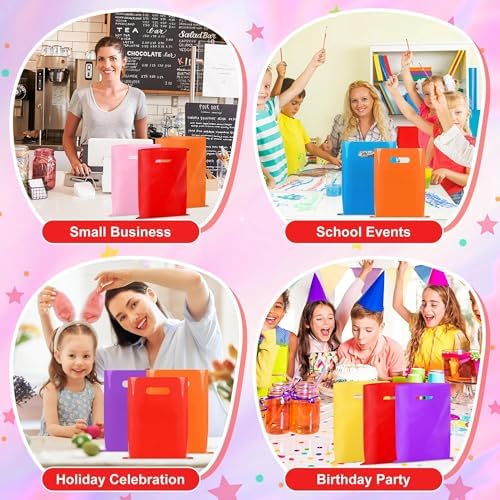 VieFantaisie 50 PCS Red Party Favor Bags, 8" x 11" Goodie Bags for Candy Treat Craft Easter Egg, Plastic Gift Bag with Die Cut Handles for Birthday Party, School Events & Small Business, Wedding