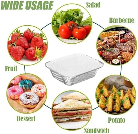 WANBAO 8.3"x6.2" 2.25LB Disposable Tin Foil Pans with Plastic Lids, 50 PACK