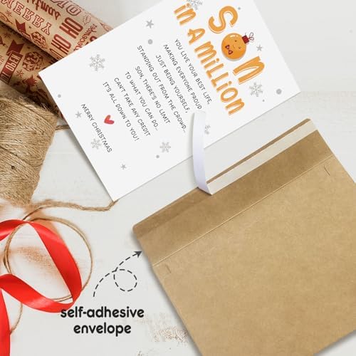 Merry Christmas Card for Son, Poem Son Christmas Card from Mom Dad, Heartfelt Xmas Cards Gift for Child from Parents
