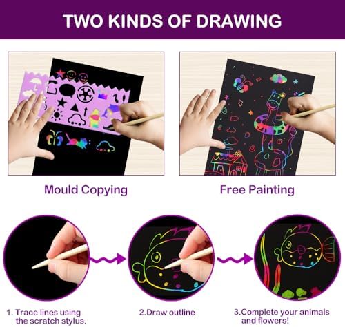 FUNNYB&G 60 Pcs Big Rainbow Scratch Paper Art for Kids Arts and Crafts Kit