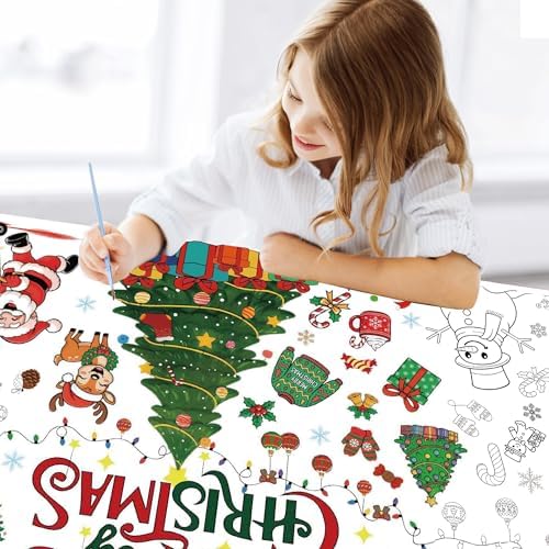Christmas Coloring Tablecloth, 30 x 72 Inches