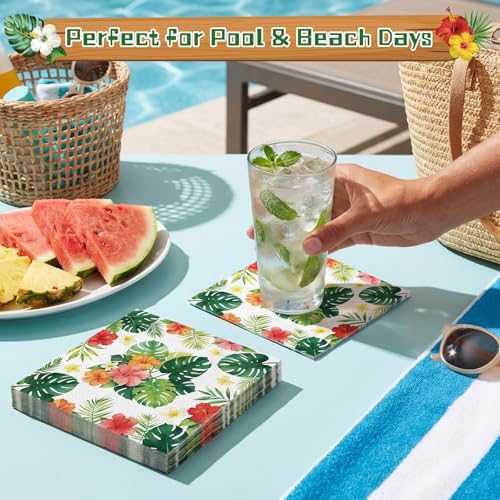 Natnarr 100 Pcs Tropical Napkins, 5" Hawaiian Cocktail Napkins