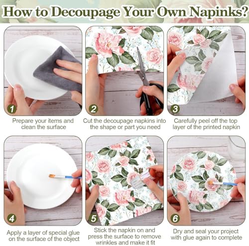 Tenceur 48 Pack 12 Style Vintage Floral Decoupage Paper Napkins, 13 inch