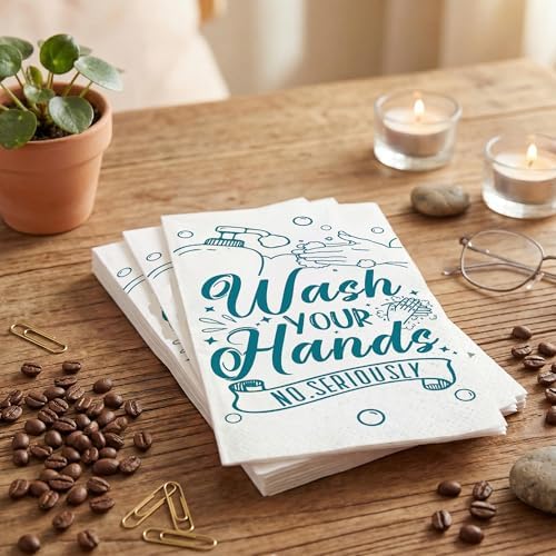 100 Pack Wash Your Hands Disposable Hand Towels for Bathroom Paper Towels for Guests Etiquette Guest Dinner Napkins Decorative Paper Hand Towels for Bathroom Wedding Birthday Anniversary (Teal Blue)