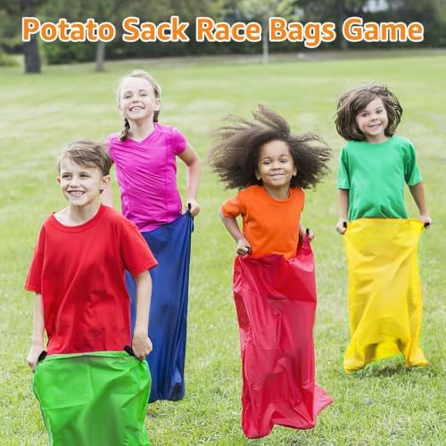 32 Pcs Outdoor Games Potato Sack Race Bags for Kids Adults, Bean Bag Toss Game, 3 Legged Race Bands, Egg Spoon Relay Race Game, Carnival Outside Yard Lawn Games for Easter Christmas Birthday Party