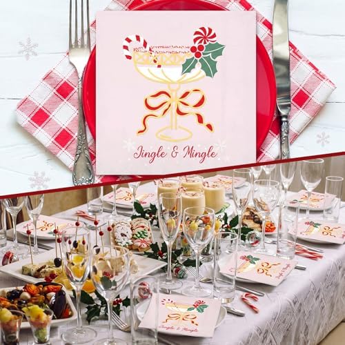 Chiisong 100 Pcs Cocktail Napkins Christmas Cheers Pink Gold Stamping