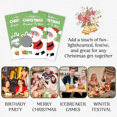 ZIIUFRN 40 Pcs Santa Christmas Scratch Off Cards with Stickers, Merry Christmas Raffle Tickets for Games Prizes, Xmas Holiday Party Games for Family Party -A01
