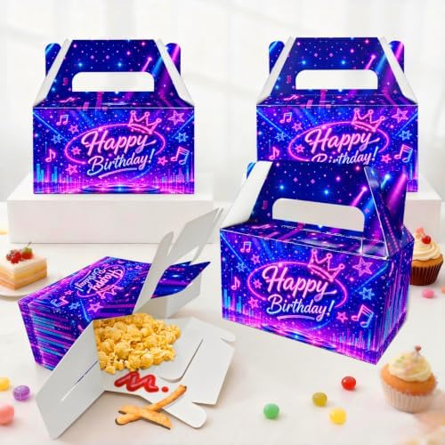 BGFMVS 12 Pack Kpop Music Party Favor Boxes - Neon Purple Crown Treat Bags