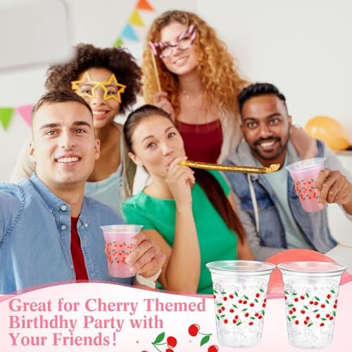 Funnymoom 60 Pack Cherry Plastic Cups for Party Decorations, 12 oz