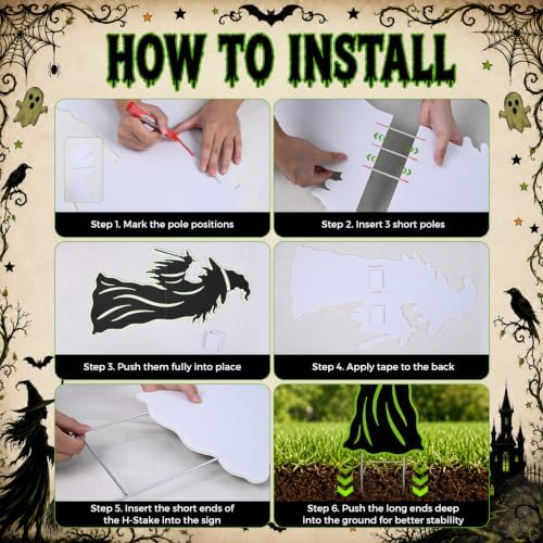 Halloween Decorations Outdoor, Witch Yard Signs with Stakes Glow In Dark