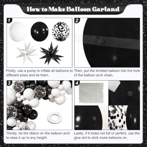 Black and White Balloons Arch Kit for Birthday New Year Party Decor
