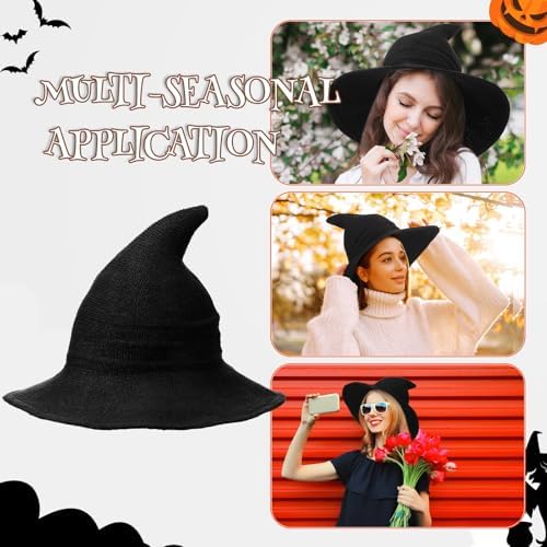 Boyiee Knitted Witch Hat Foldable Wide Brim Cap Pointed Felt Hat for Women Halloween Cosplay Costume Masquerade Accessory