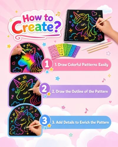 2 Pack Scratch Art Paper Notebooks Set: Arts and Crafts Supplies for Kids