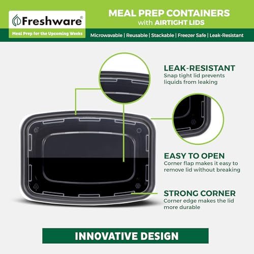 Freshware Meal Prep Containers 1 Compartment with Lids, Food Storage Containers, Bento Box, BPA Free, Stackable, Microwave/Dishwasher/Freezer Safe,24OZ (Pack of 300)