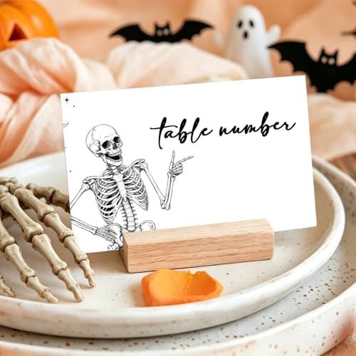 Halloween Place Cards for Table Setting, Skeleton Tent Cards Decor For Birthday Baby Shower Autumn Party Reception Decorations, Bridal Shower Place Card, 25 Pack Birthday Food Name Card 2 x 3.5" /035