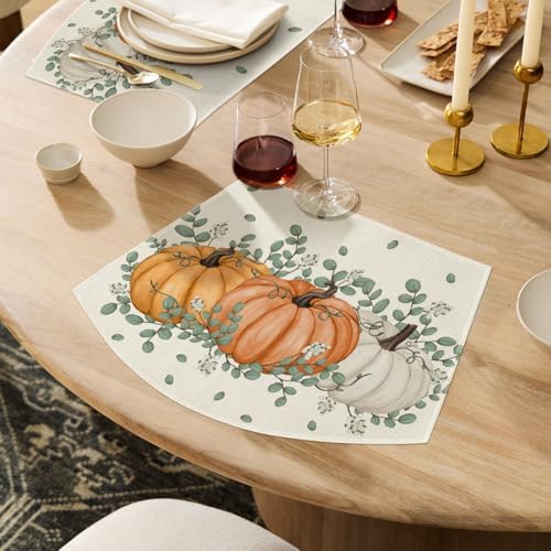 Artoid Mode Pumpkin Eucalyptus Fall Wedge Placemats Set of 4-12 x 18 Inch