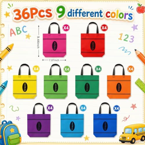 Hosuly 36 Pcs Back to School Gift Bags Crayon Tote Bags Bulk