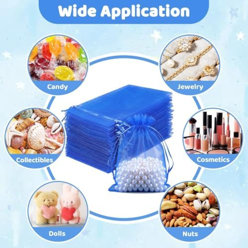 FUNFERY 100PCS Royal Blue Organza Gift Bags 6x9in,Drawstring Jewelry Pouch