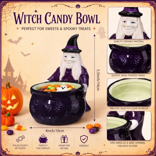 Reallnaive Halloween Candy Bowl Witch Cauldron Pot Ceramic Candy Dish
