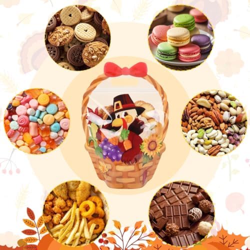 CCINEE 50 Packs Thanksgiving Ziplock Gifts Bags Bulk, 3D Fall Plastic Treat Bags with Handle Sealable Turkey Goodie Favor Bag for Holiday Autumn Harvest Party Gift Wrapping
