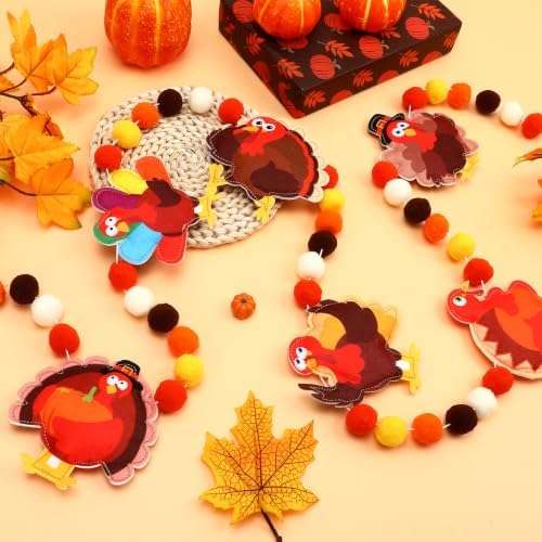Jansun Thanksgiving Turkey Felt Garland and 3D Fall Banner Decor