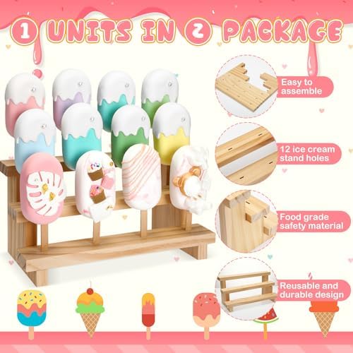 Bokon 2 Pcs Wood Cakesicle Stand for Wedding Birthday Baby Shower Party