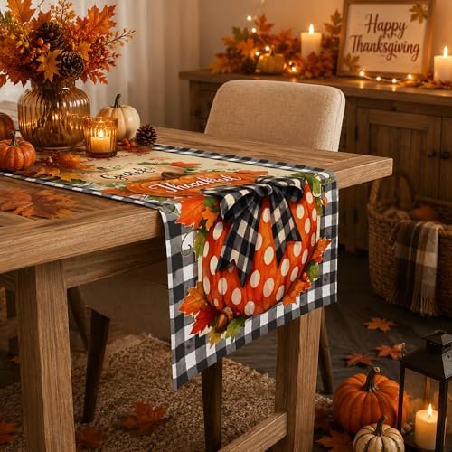 Thanksgiving Decorations - Happy Thanksgiving Table Runner | Thanks Giving Table Decor | Friendsgiving Party Decorations Centerpieces Party Favors Supplies for Home Kitchen Room Office