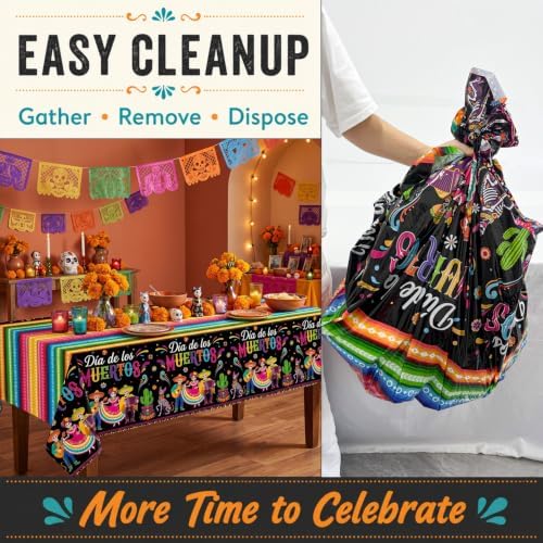 3 Pack Dia De Los Muertos Tablecloths 54 x 108 Inch