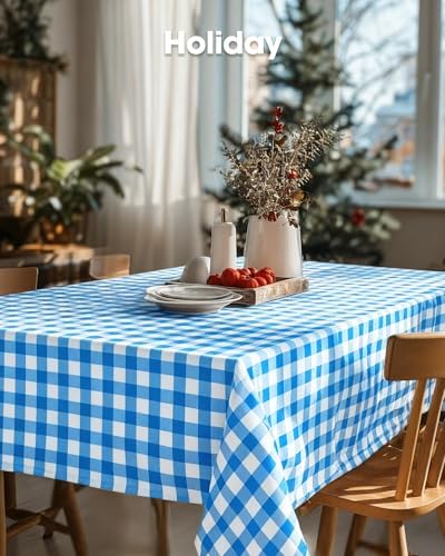 Pureegg Blue Plaid Plastic Table Cloth Disposable 10 Pack 54x108 Inch