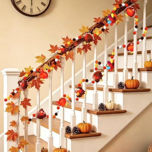 Jansun Thanksgiving Turkey Felt Garland and 3D Fall Banner Decor