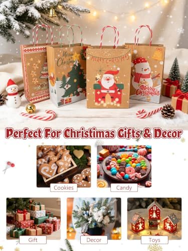24Pack Christmas Gift Bags Bulk 8.7*6.3*3.2IN Xmas Gift Bags with Handles