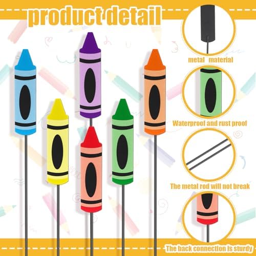Pickmesh 6 Pcs Back to School Decoration Outdoor Crayon Metal Yard Sign 12"