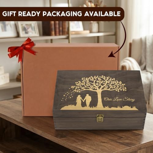 Wedding Engraved Wooden Keepsake Box, Our Love Story Memory Box with Inside Engraving, Wedding Gift Box for Photos, Letters & Precious Couple Memories, X-Large 14.15 x 9.5 x 4.5 Inch