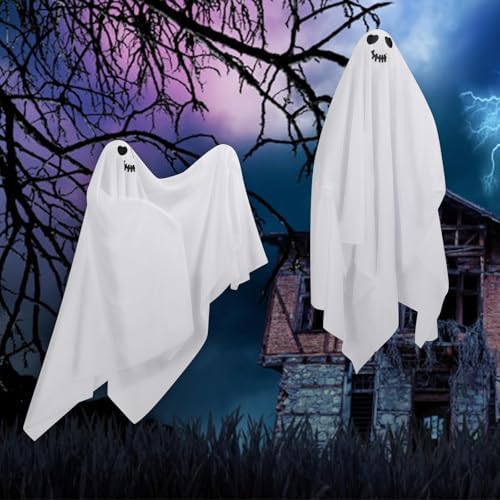 Hanging Ghosts Outdoor Decorations, 4 Pack 28 Inch Cute Flying Ghosts Decor