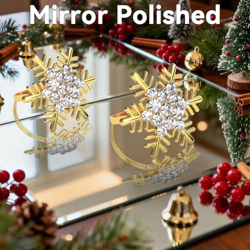 ZeeDix Christmas Gold Snowflake Napkin Rings Set of 6, Napkins Ring for Dinning Table - Rustic Dinner Tables Decoration for Wedding Receptions Christmas Thanksgiving Holiday Party Dinner Parties