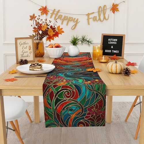 OHOME Fall Decor - Stained Glass Table Runner
