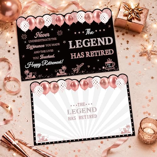 WNINK Jumbo Retirement Card for Women, Black Rose Gold Happy Retirement Guest Book with Envelope, Large Farewell Signing Card, The Legend Has Retired Decorations Gift