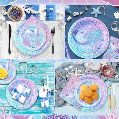 72PCS Mermaid Birthday Plates and Napkins, Mermaid Themed Party Supplies