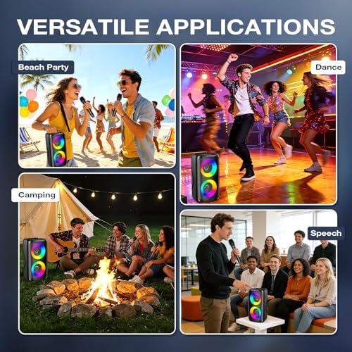 Portable Karaoke Machine for Adults: LED Lights Bluetooth Speaker with 2 Karaoke Microphones Birthday Gifts for Party Speaker Karaoke Home System Packages Supports TWS/TF Card/USB/AUX