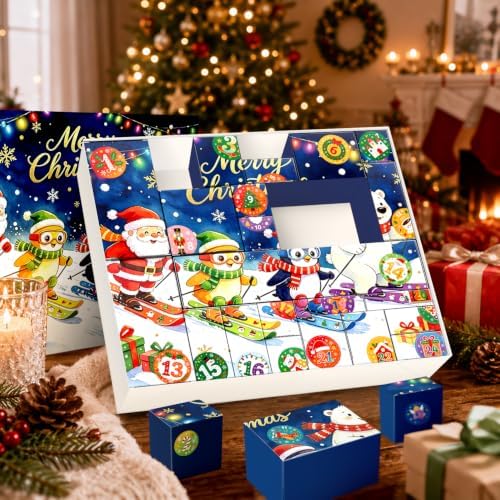 JWSCYSY 2026 Christmas Advent Calendar Box Set DIY - 24 Empty Surprise Gift Boxes with Number Stickers to Fill, Countdown Calendar for Kids Family Holiday Christmas Decorations (Blue)