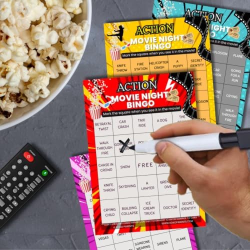 XOXO Parents Movie Night Bingo Cards, Reusable Supplies - Action