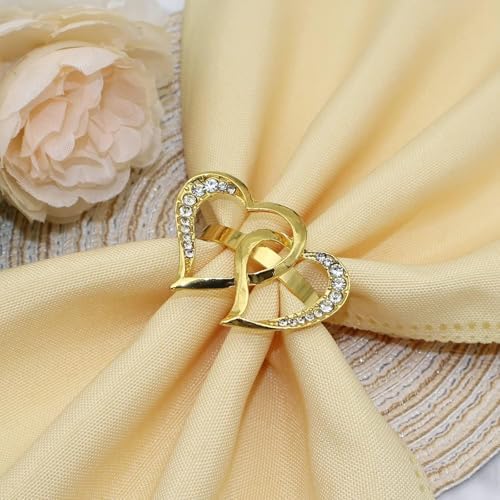 Gold Love Heart Napkin Rings Set of 6, Metal Valentine's Day Napkin Holders, Valentine's Day Decors Mother's Day Wedding Dinner Home Table Decorations Party Supplies
