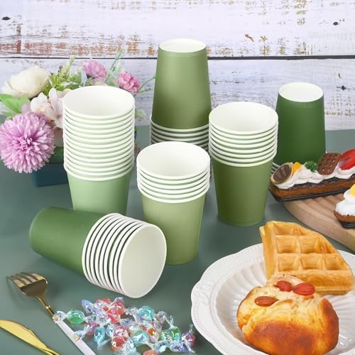 URATOT 60 Pieces 9 Ounce Sage Green Paper Cups Gradient Color Disposable Coffee Cups Party Cups Beverage Drinking Cups for Party, DIY and Holiday Party Supplies