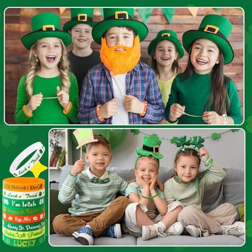 JUNEBRUSHS 24pcs St. Patrick's Day Party Favors Silicone Bracelets