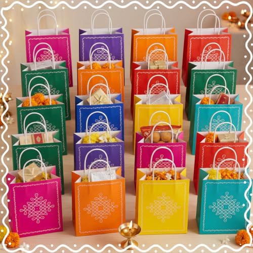 Dansydaisy 24 Pack Indian Return Gifts Paper Bags Bulk for Pooja