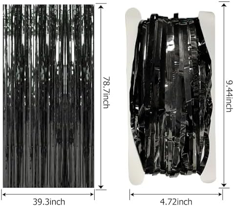 5 Pack Foil Curtain Backdrop Black Metallic Tinsel Foil Fringe Curtains Photo Booth Props for Birthday Wedding Engagement Baby Shower Bachelorette Christmas Holiday Celebration Party Decorations