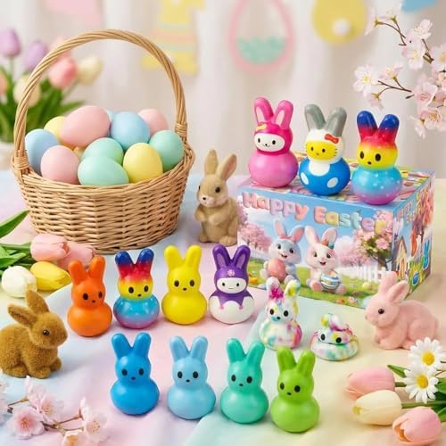 30Pack Easter Bunny Squishy Toys,Easter Basket Stuffers,Easter Bunny Slow Rising Stress Relief Squishies Fidget Toys Bulk for Adults,Easter Egg Fillers Party Favors Gifts