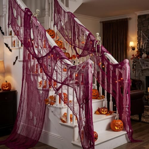 197"x71" Dark Red Creepy Cloth, Fine Mesh Halloween Cheesecloth Backdrop