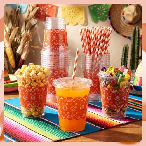 Jingmore 50 Pcs Mexican Cielito Lindo Plastic Cups Ghost Brown and White