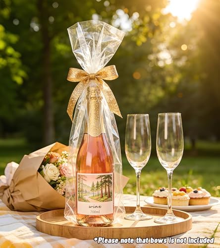 Yuiicaov Cellophane Bags for Wine Bottles, 6x18 Inches 70Pcs Clear Wine Gift Cello Bags With Twist Ties, Clear Treat Bags Packaging for Wine Champagne (Flat, No Gusset)